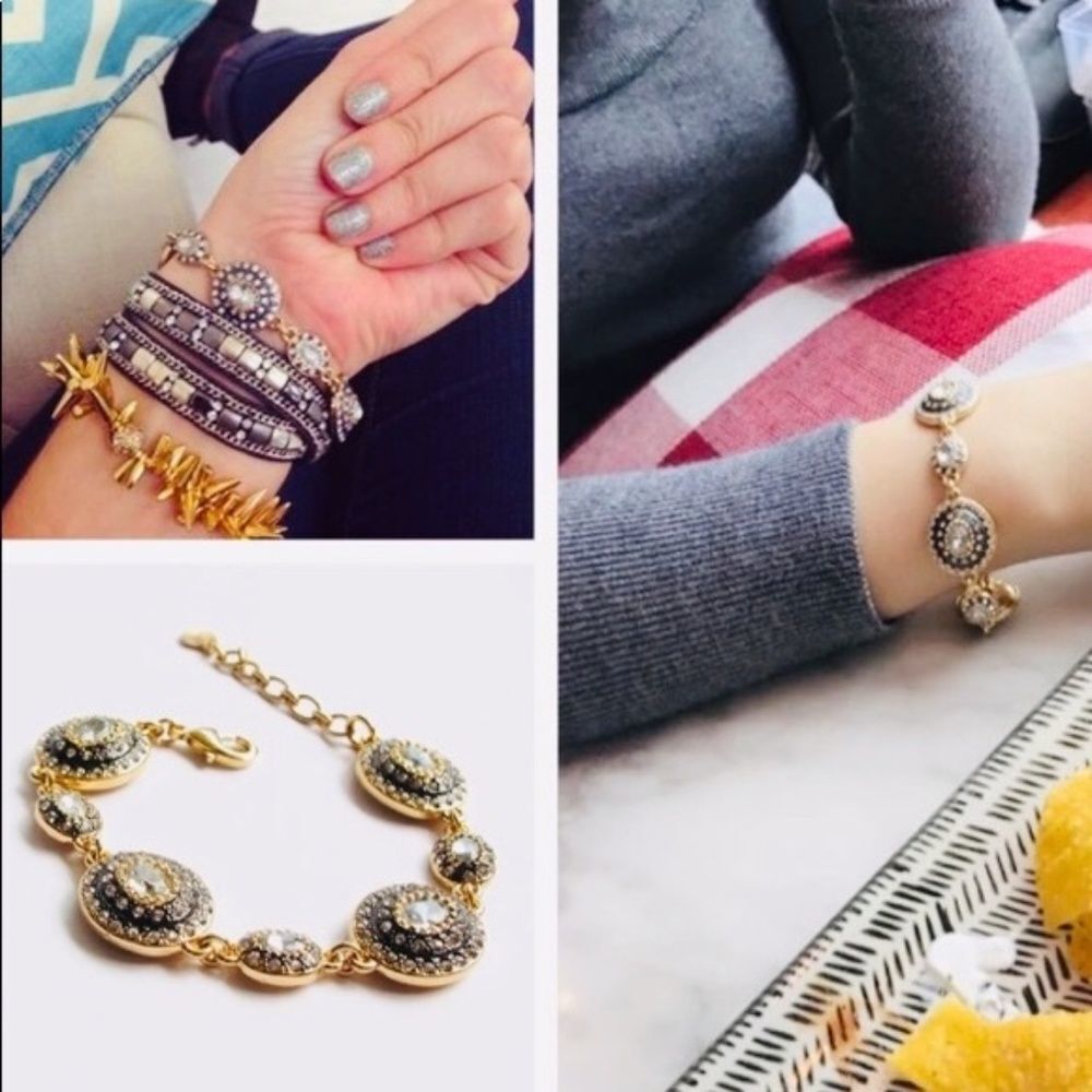 Stella & Dot Neeya Pavé Bracelet & Earrings Set Gold - Picture 6 of 11